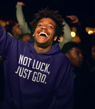 Load image into Gallery viewer, Navy &quot;Not Luck, Just God.&quot; Hoody
