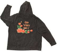 Load image into Gallery viewer, God Vibes Only Vintage Black Raglan Hooded Sweatshirt
