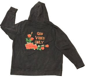 God Vibes Only Vintage Black Raglan Hooded Sweatshirt
