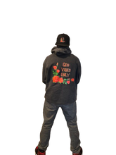 Load image into Gallery viewer, God Vibes Only Vintage Black Raglan Hooded Sweatshirt
