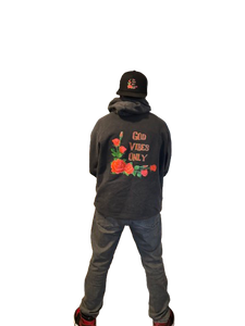 God Vibes Only Vintage Black Raglan Hooded Sweatshirt