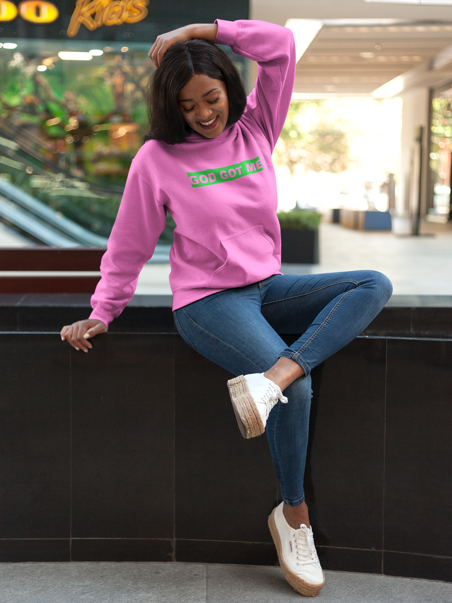 Green on pink box discount logo